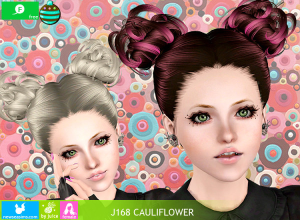 Two curly bun hairstyle   J168 Cauliflower by NewSea for Sims 3