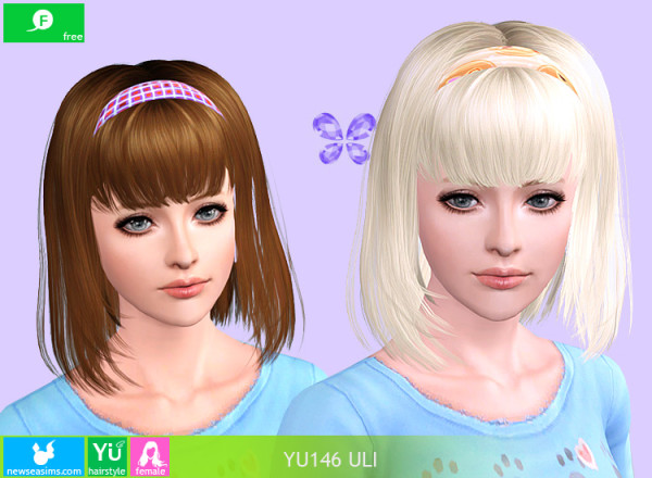 Friged bob with bangs and headband hairstyle YU146Uli by NewSea for Sims 3