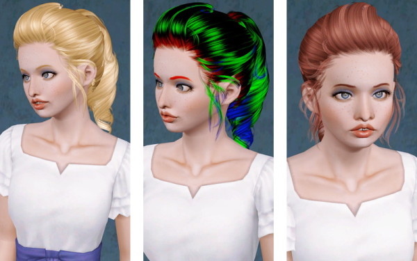 Twisted ponytail hairstyle Newsea’s Leona retextured by Beaverhausen for Sims 3