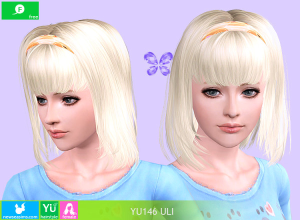 Friged bob with bangs and headband hairstyle YU146Uli by NewSea for Sims 3