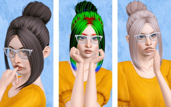 Top knot with giant bangs hairstyle   Nightcrawler 06 retextured  for Sims 3