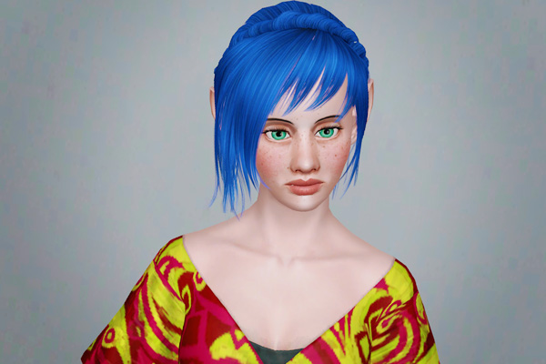Braided crown with fringed bangs hairstyle retextured by Beaverhausen for Sims 3
