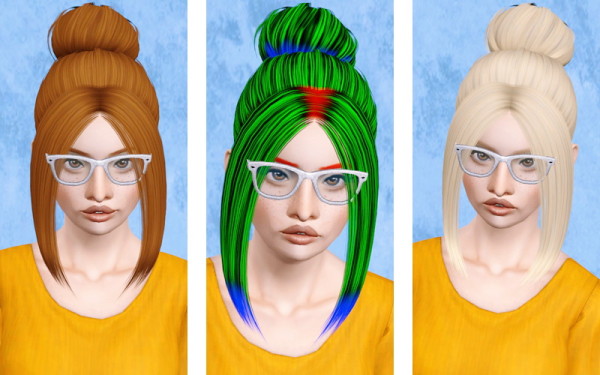 Top knot with giant bangs hairstyle   Nightcrawler 06 retextured  for Sims 3