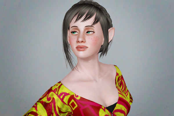 Braided crown with fringed bangs hairstyle retextured by Beaverhausen for Sims 3