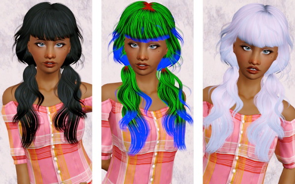 Double wavy ponytail hairstyle   Newsea Sesame retextured by Beaverhausen for Sims 3