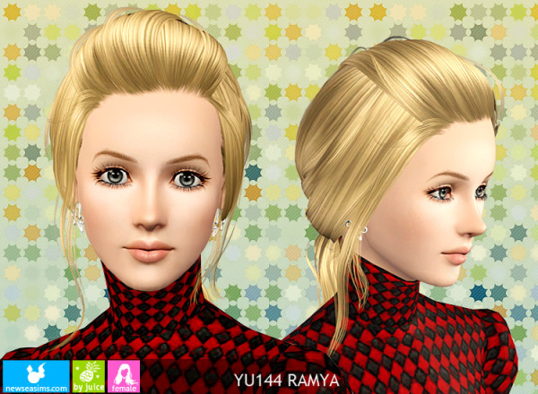 Pigtail with caught bangs hairstyle YU 144 Ramya by NewSea for Sims 3