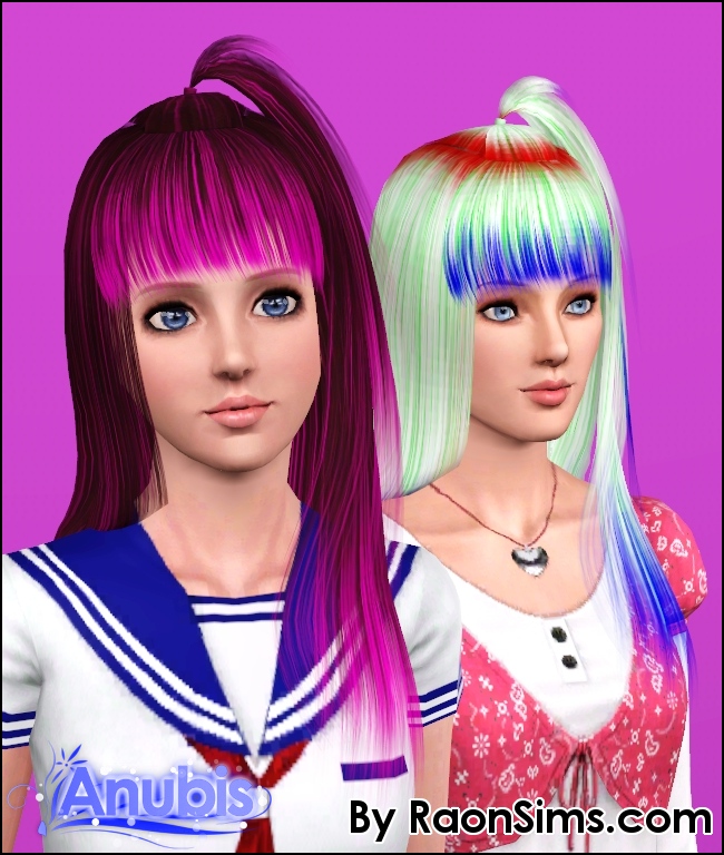 High small pigtail hairstyle Raon 008 retextured by Anubis - Sims 3 Hairs