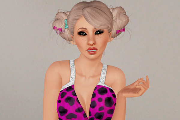 Double Messy Pigtails with Bow hairstyle   Newsea’s Love and Kiwi retextured by Beaverhausen for Sims 3