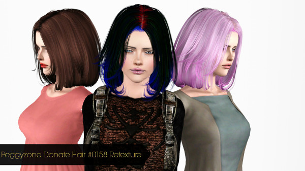 4 types of hair retextured by Phantasia for Sims 3