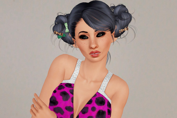 Double Messy Pigtails with Bow hairstyle   Newsea’s Love and Kiwi retextured by Beaverhausen for Sims 3