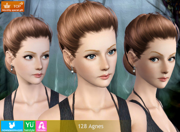 Fishtail Bun hairstyle 128 Agnes by NewSea for Sims 3