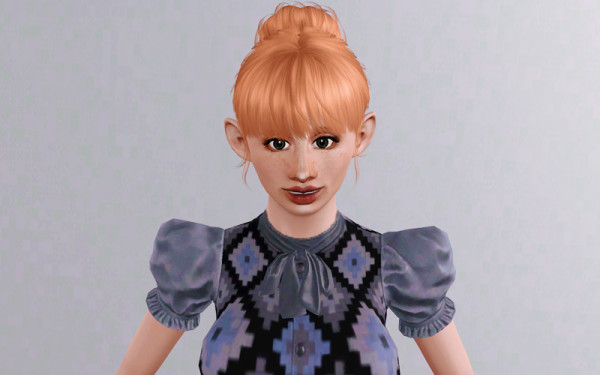 Topknot with dimensional bangs hairstyle   SClub retextured by Beaverhausen for Sims 3