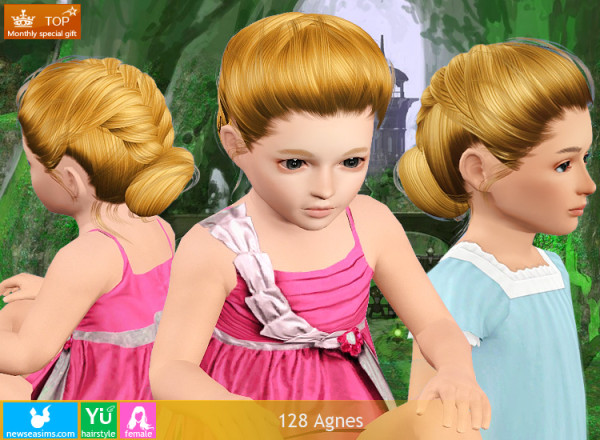 Fishtail Bun hairstyle 128 Agnes by NewSea for Sims 3