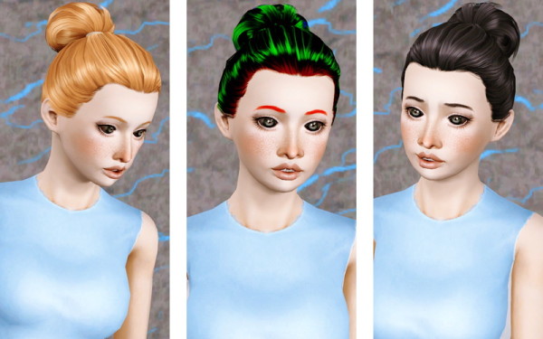 Glossy topknot hairstyle from the store retextured by Beaverhausen for Sims 3