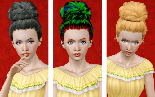 Modern topknot hairstyle Skysims 128 retextured by Beaverhausen for Sims 3