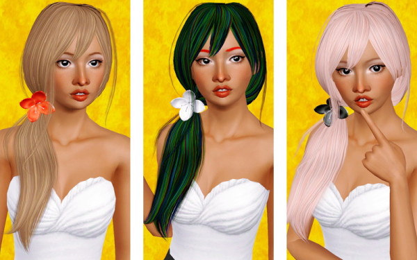 Side flower ponytail hairstyle     Zauma Hurricane retextured by Beaverhausen for Sims 3