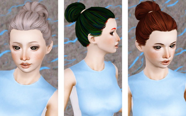 Glossy topknot hairstyle from the store retextured by Beaverhausen for Sims 3