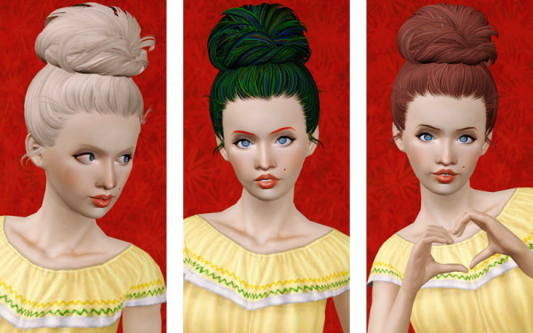 Modern topknot hairstyle Skysims 128 retextured by Beaverhausen for Sims 3