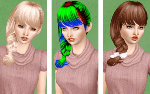 Beautiful side fishtail hairstyle with bangs Skysims 135 retextured by Beaverhausen for Sims 3