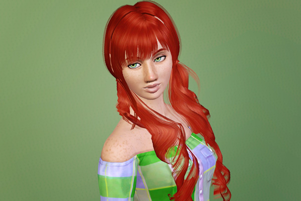 Double twisted ponytails with chopped bangs retextured by Beaverhausen for Sims 3