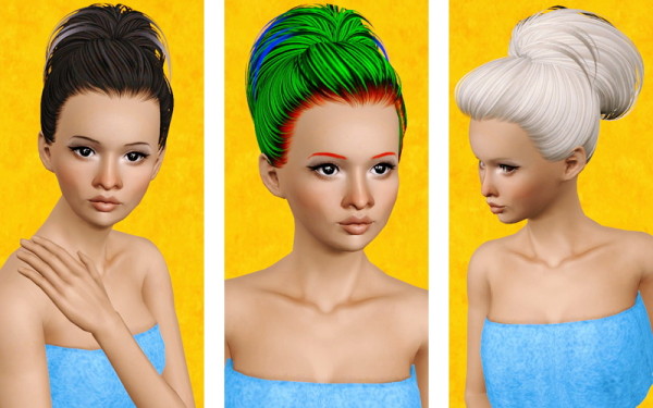 Voluminous topknot hairstyle   Butterfly Sims 107 retextured by Beaverhausen for Sims 3