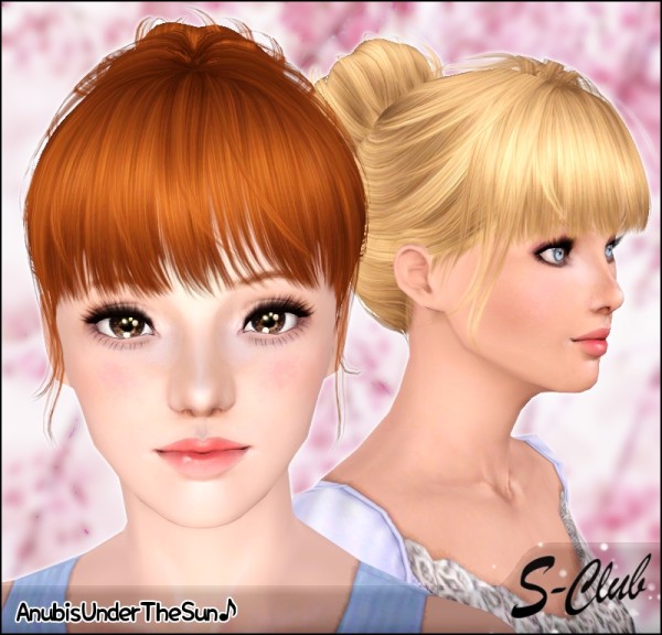 Ballerina chignon with bangs S Club hairstyle retextured by Anubis for Sims 3