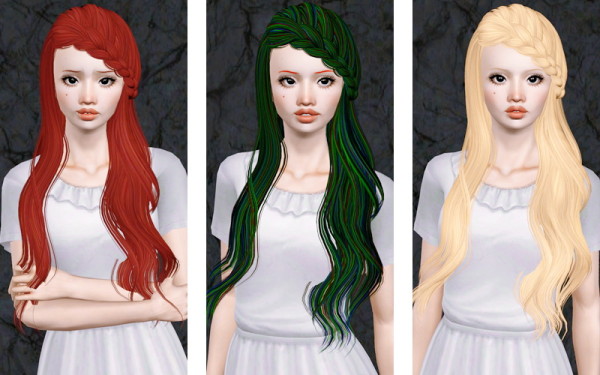 Braided side bangs hairstyle   Skysims 174 retextured by Beaverhausen for Sims 3