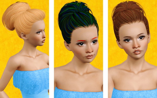 Voluminous topknot hairstyle   Butterfly Sims 107 retextured by Beaverhausen for Sims 3