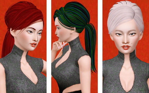 Bulky ponytail with bangs hairstyle   Skysims 154 retextured by Beaverhausen for Sims 3