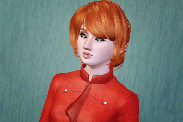 Twised bun with rich bangs hairstyle retextured by Beaverhausen for Sims 3