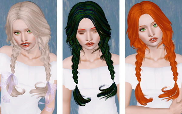 Double braided hairstyle Newsea’s Clover retextured by Beaverhausen for Sims 3