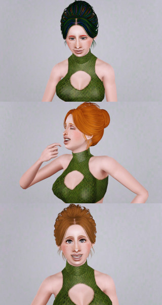 Chignon with middle parth bangs   SkySims Hair 58 retextured by Beverhausen for Sims 3