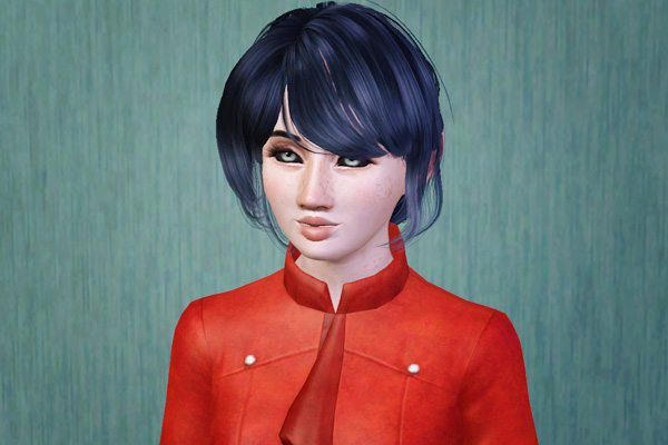 Twised bun with rich bangs hairstyle retextured by Beaverhausen for Sims 3