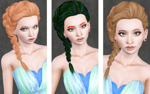 Bohemian side braid hairstyle from the store retextured by Beaverhausen for Sims 3