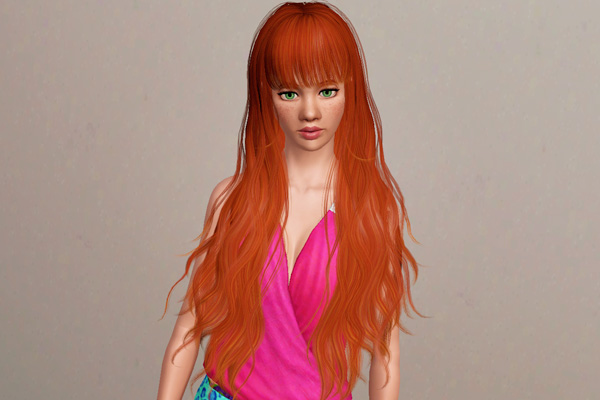 Satin swirls with bangs hairstyle   Butterfly 49 retextured by Beaverhausen for Sims 3