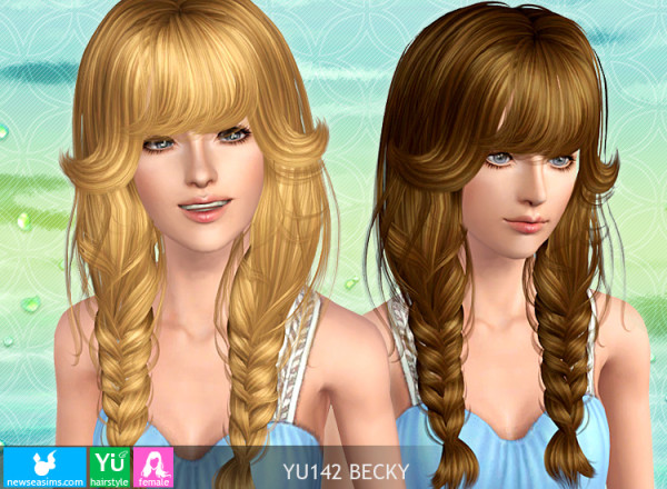 Double giant fishtail hairstyle YU142 Beky by NewSea for Sims 3