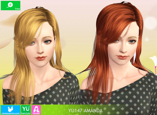 Thin hairstyle with bangs YU147 Amanda by NewSea for Sims 3