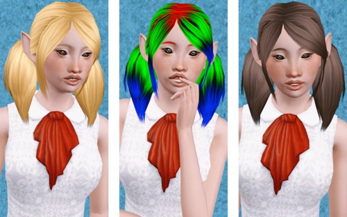 Double pigtails with middle parth bangs hairstyle   Anubis retextured by Beaverhausen for Sims 3