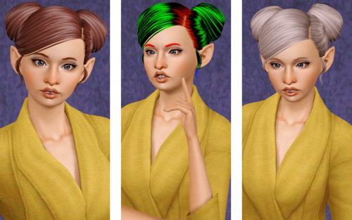 Two glossy buns hairstyle ButterflySims 78 Retextured by Beaverhausen for Sims 3