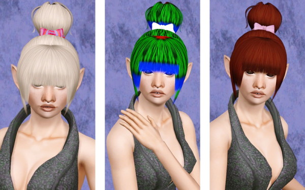 Top knot with bow and bangs hairstyle   Zauma Sapphire retextured by Beaverhausen for Sims 3