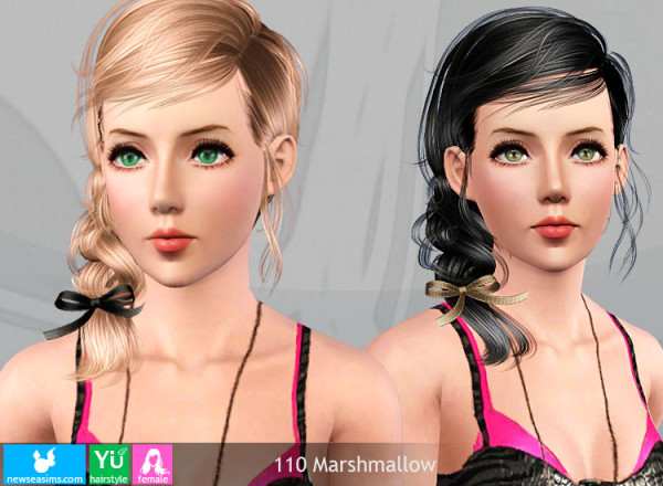 110 Marshmallow   Side fishtail with bow hairstyle by NewSea for Sims 3