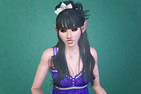 Half up with bow half down hairstyle retextured by Beaverhausen for Sims 3