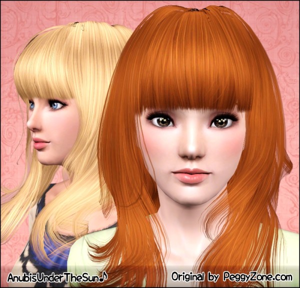 Blunt bangs and long layers Peggy`s 742 retextured by Anubis for Sims 3