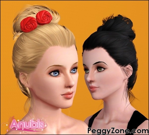 Floral bun hairstyle Peggy`s 0406 retextured by Anubis for Sims 3