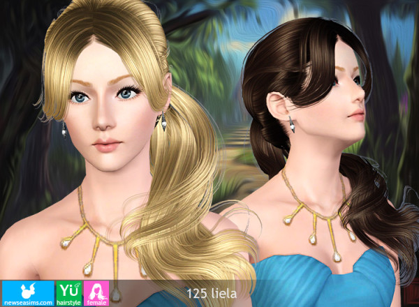 Middle parth bangs ponytail hairstyle 125 Liela by NewSea for Sims 3