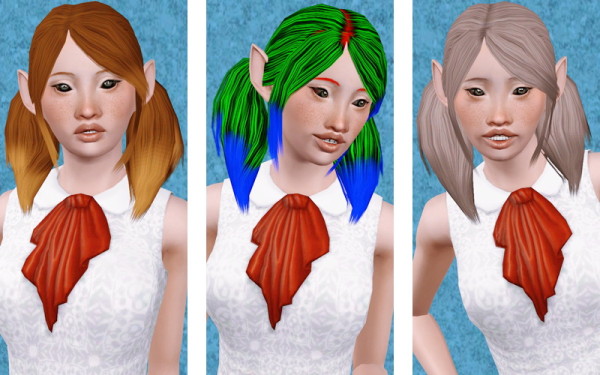 Double pigtails with middle parth bangs hairstyle   Anubis retextured by Beaverhausen for Sims 3
