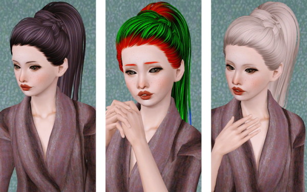 Ponytail with wrapped bangs hairstyle Skysims 137 retextured by Beaverhausen for Sims 3
