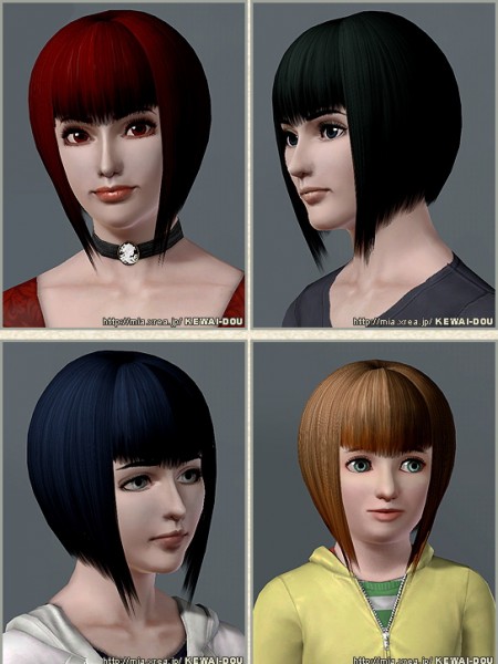 Bob with bangs and long corners hairstyle   Invidia by Kewai Dou for Sims 3