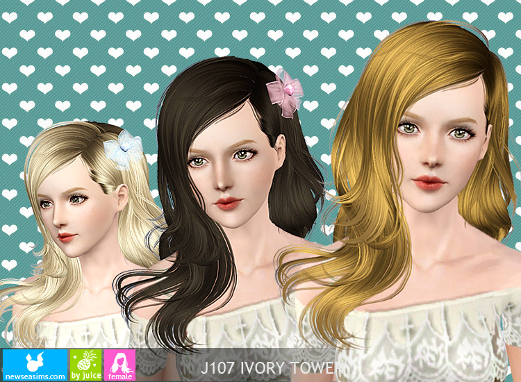 Romantic side flower hairstyle J107 IvoryTower by NewSea - Sims 3 Hairs