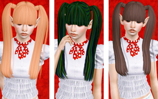 Double ponytails hairstyle Zauma’s Ayumi retextured by Beaverhausen for Sims 3